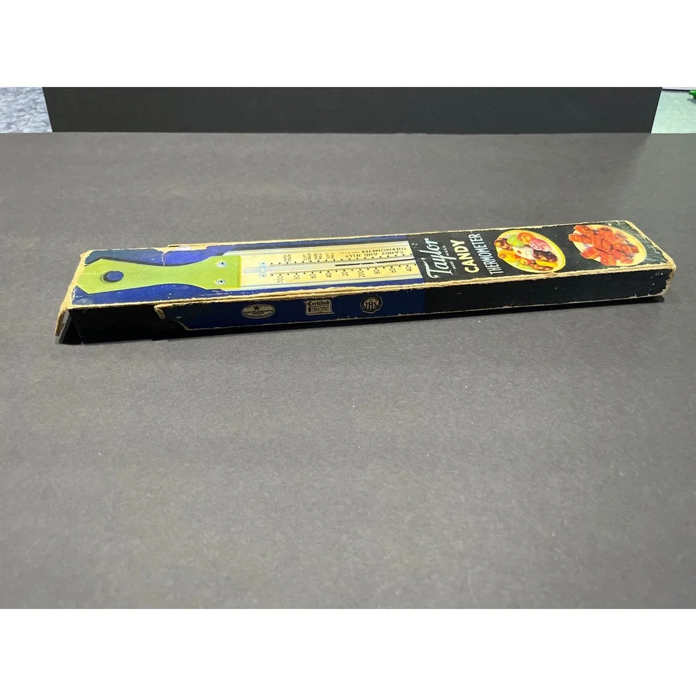 Vintage Taylor Candy and Jelly Thermometer No 5908 Stainless Steel USA Teal Box